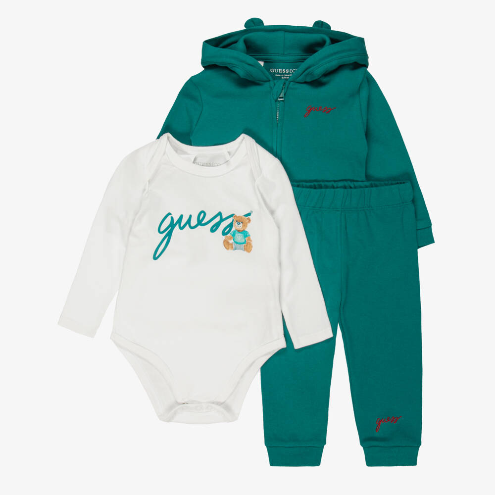 Guess-Forest Green Cotton Baby Tracksuit Set | Childrensalon