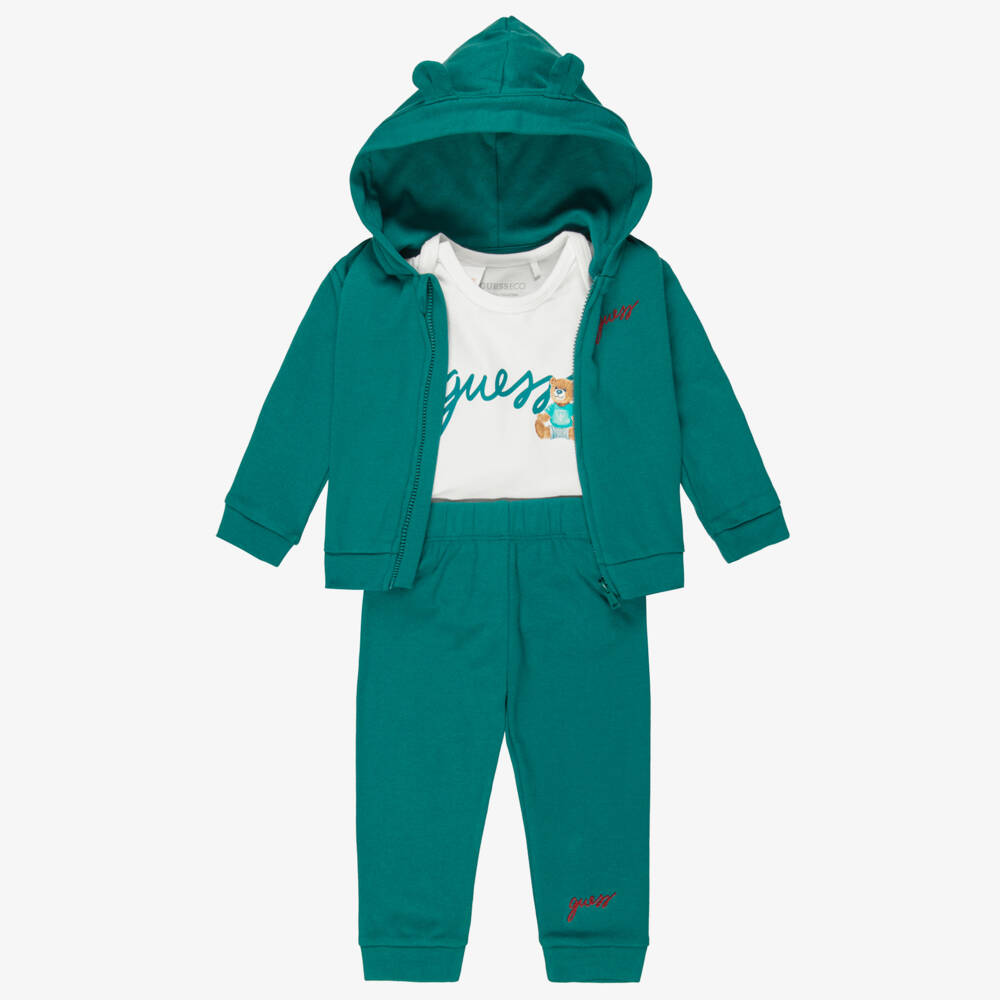 Guess-Forest Green Cotton Baby Tracksuit Set | Childrensalon