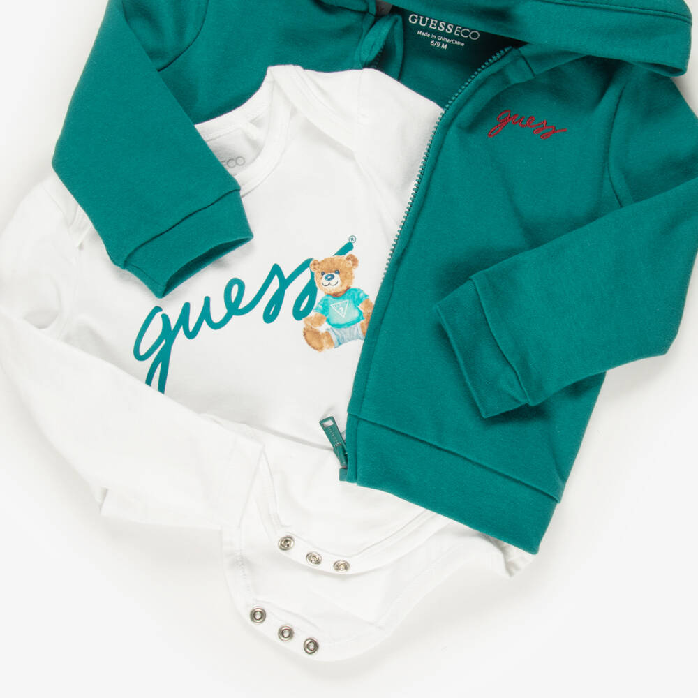 Guess-Forest Green Cotton Baby Tracksuit Set | Childrensalon