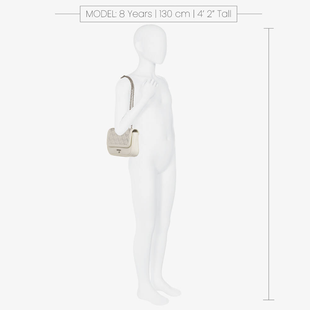 Guess-Girl Ivory Faux Leather Diamanté Logo Bag (19cm) | Childrensalon
