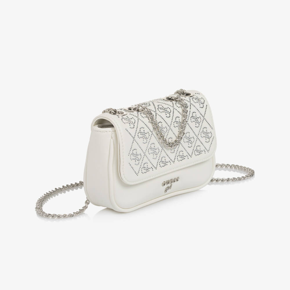 Guess-Girl Ivory Faux Leather Diamanté Logo Bag (19cm) | Childrensalon