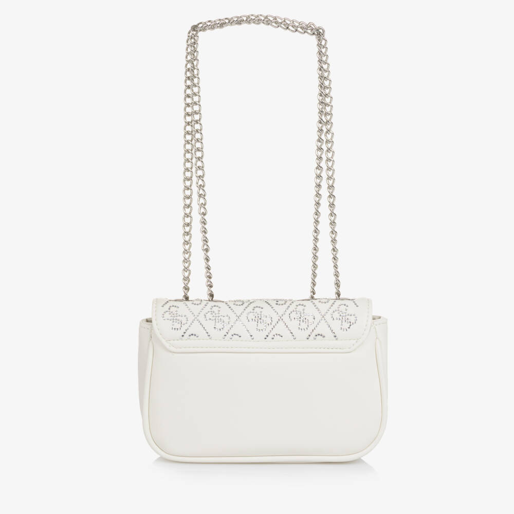 Guess-Girl Ivory Faux Leather Diamanté Logo Bag (19cm) | Childrensalon