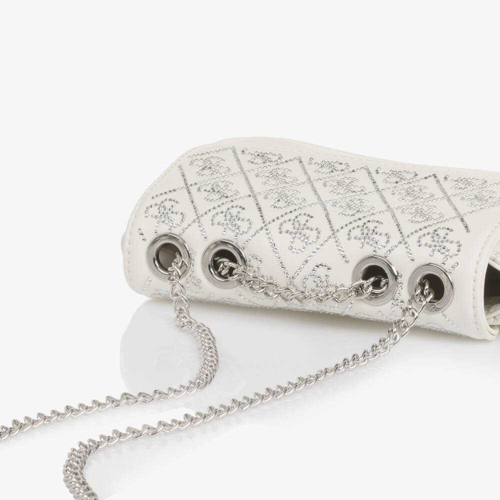 Guess-Girl Ivory Faux Leather Diamanté Logo Bag (19cm) | Childrensalon