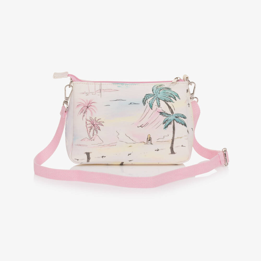 Guess-Girls Ivory Cotton Handbag with Tropical Print (20cm) | Childrensalon