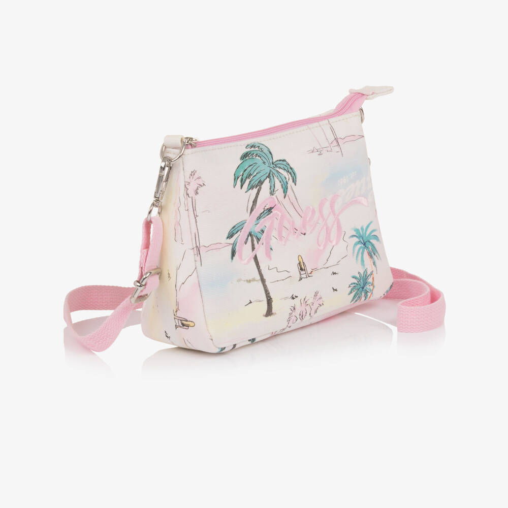 Guess-Girls Ivory Cotton Handbag with Tropical Print (20cm) | Childrensalon