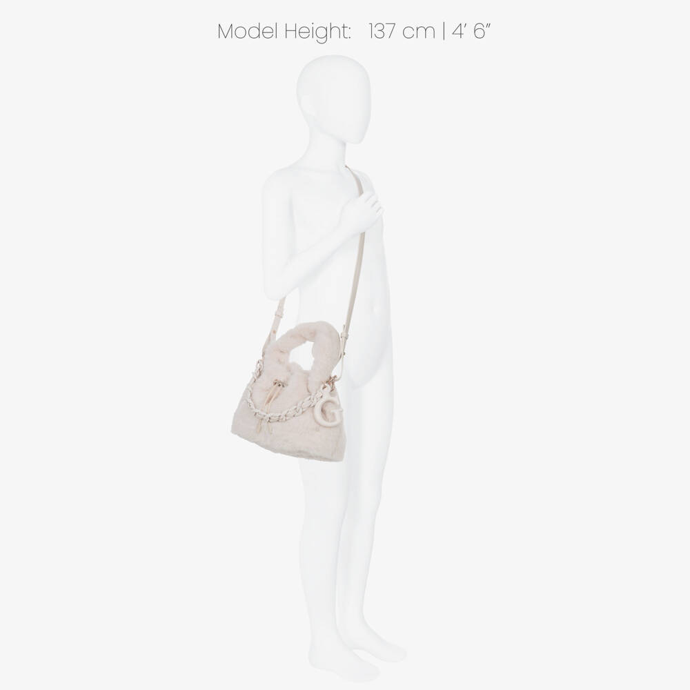 Guess-Girls Beige Faux Fur Shoulder Bag (28cm) | Childrensalon