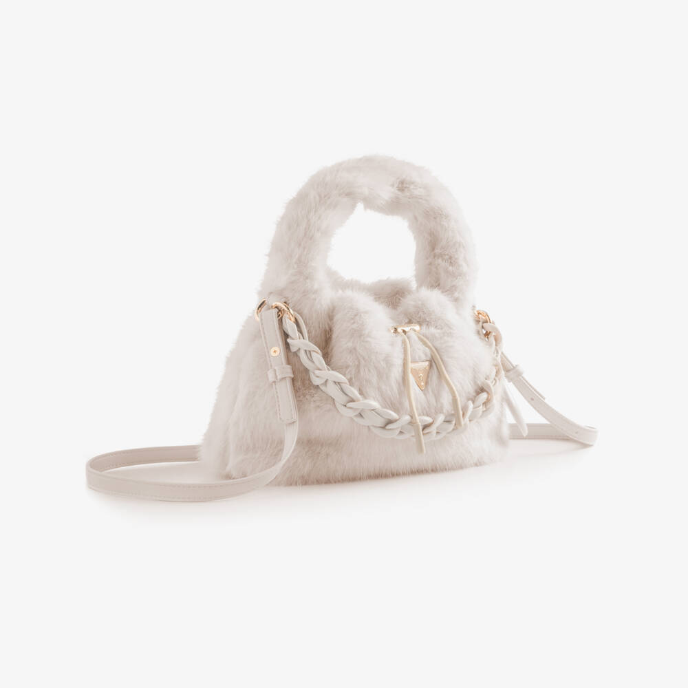 Guess-Girls Beige Faux Fur Shoulder Bag (28cm) | Childrensalon