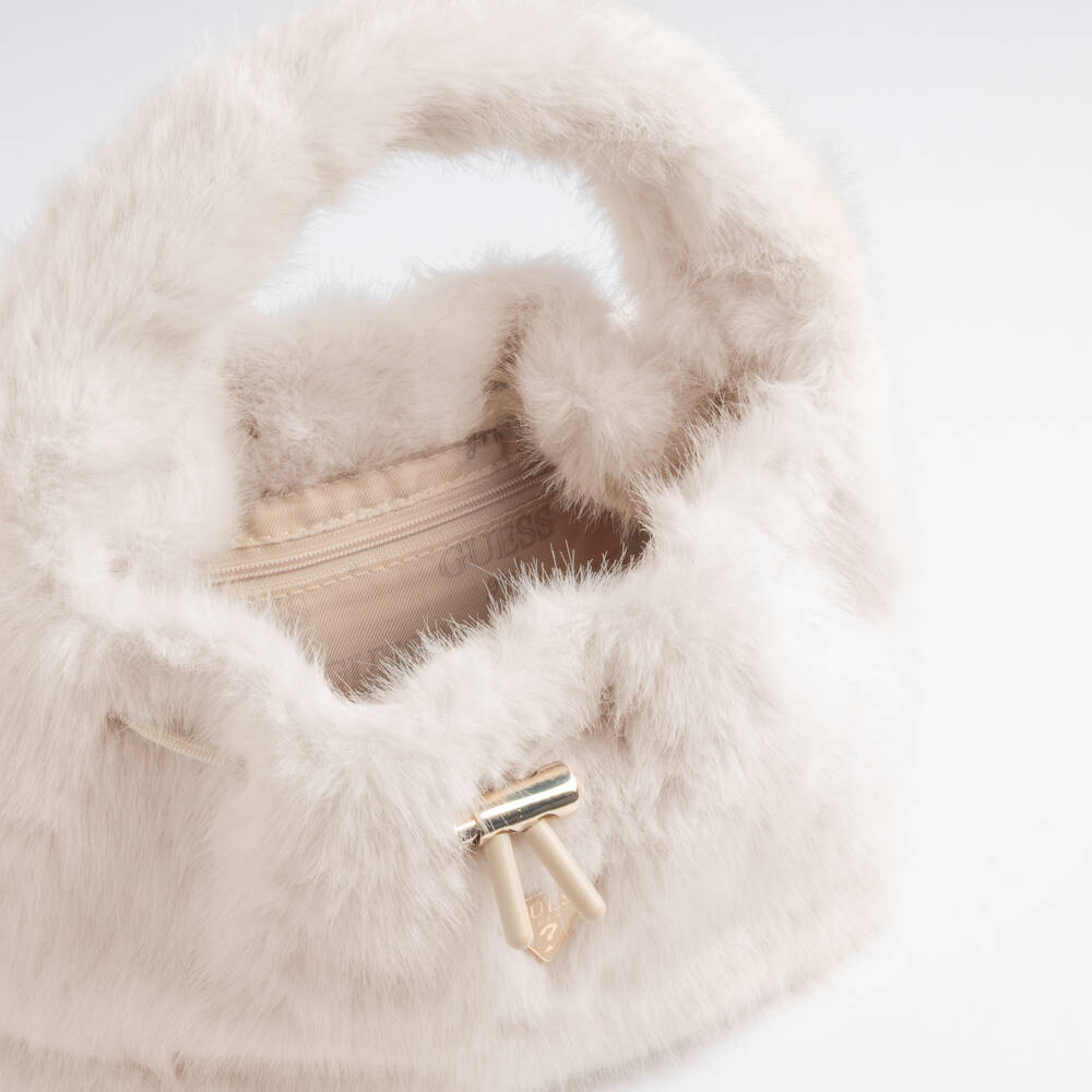 Guess-Girls Beige Faux Fur Shoulder Bag (28cm) | Childrensalon