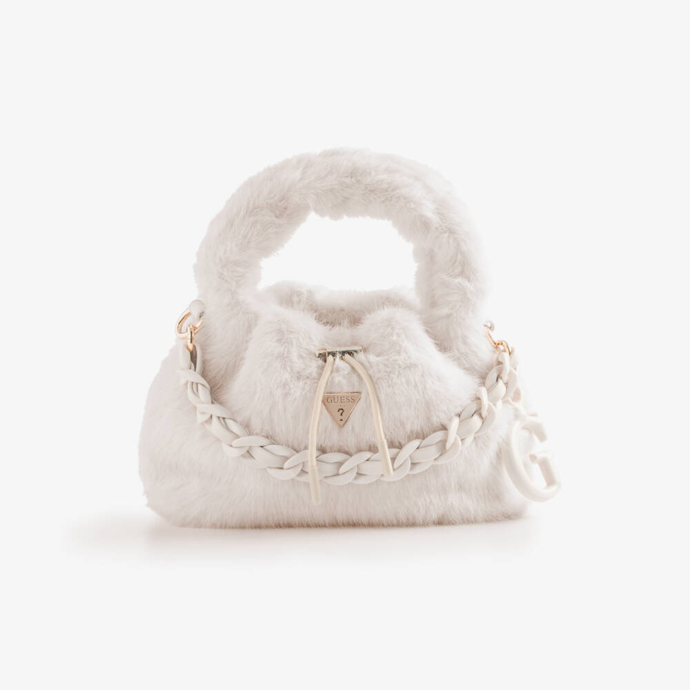 Guess-Girls Beige Faux Fur Shoulder Bag (28cm) | Childrensalon