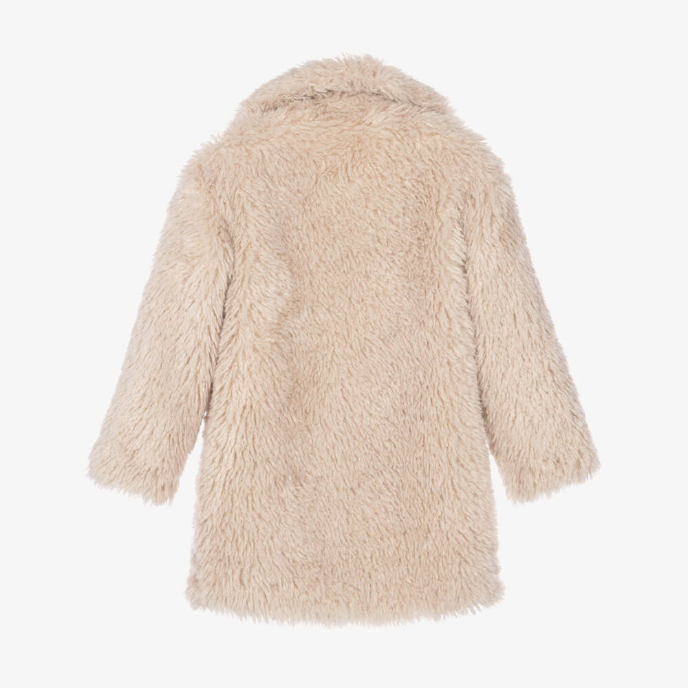 Guess-Girls Beige Fluffy Faux Fur Coat | Childrensalon