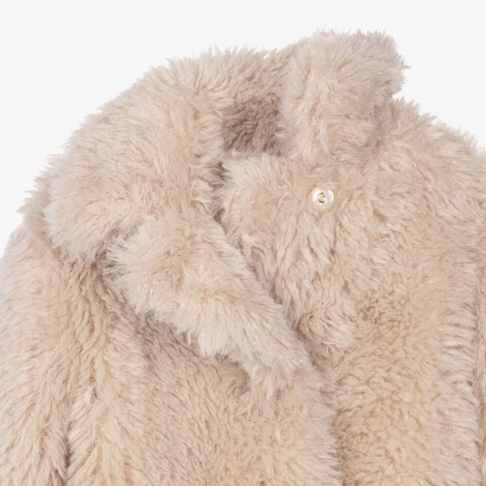 Guess-Girls Beige Fluffy Faux Fur Coat | Childrensalon