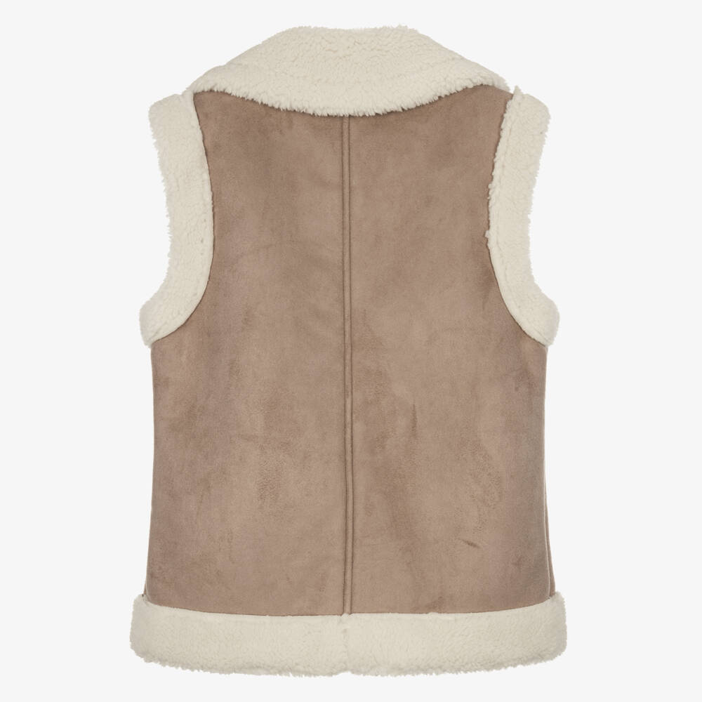 Guess-Girls Beige & Ivory Sherpa Fleece Gilet | Childrensalon