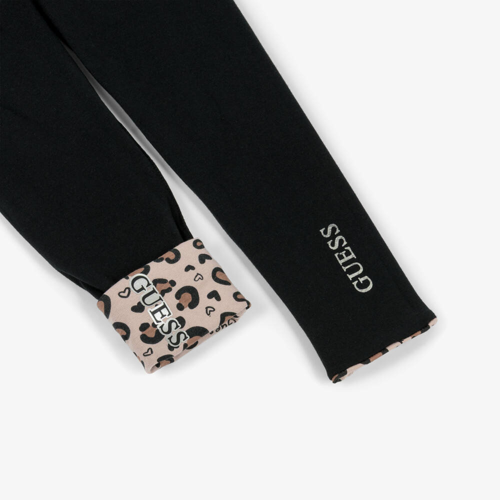 Guess-Girls Beige Leopard Print Reversible Cotton Leggings | Childrensalon