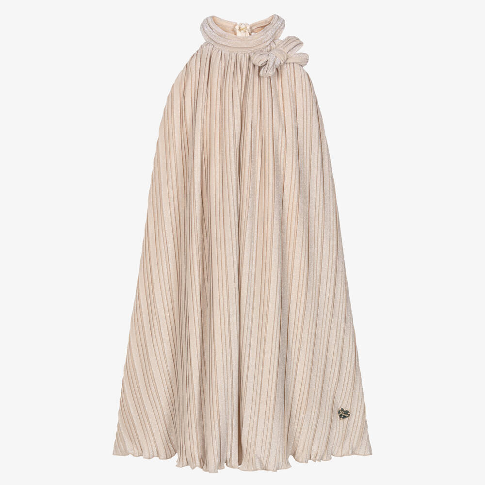 Guess-Girls Beige Lurex Pleated Dress | Childrensalon