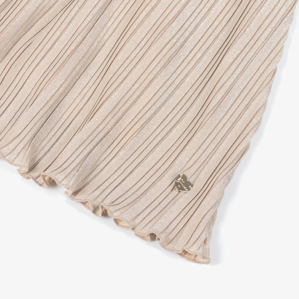 Guess-فستان لوريكس بكسرات لون بيج للبنات | Childrensalon