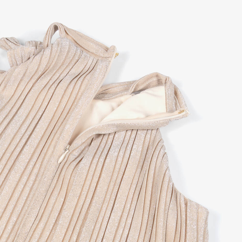 Guess-فستان لوريكس بكسرات لون بيج للبنات | Childrensalon