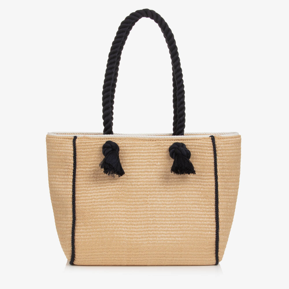 Guess-Girls Beige Straw Tote with Rope Handles (36cm) | Childrensalon