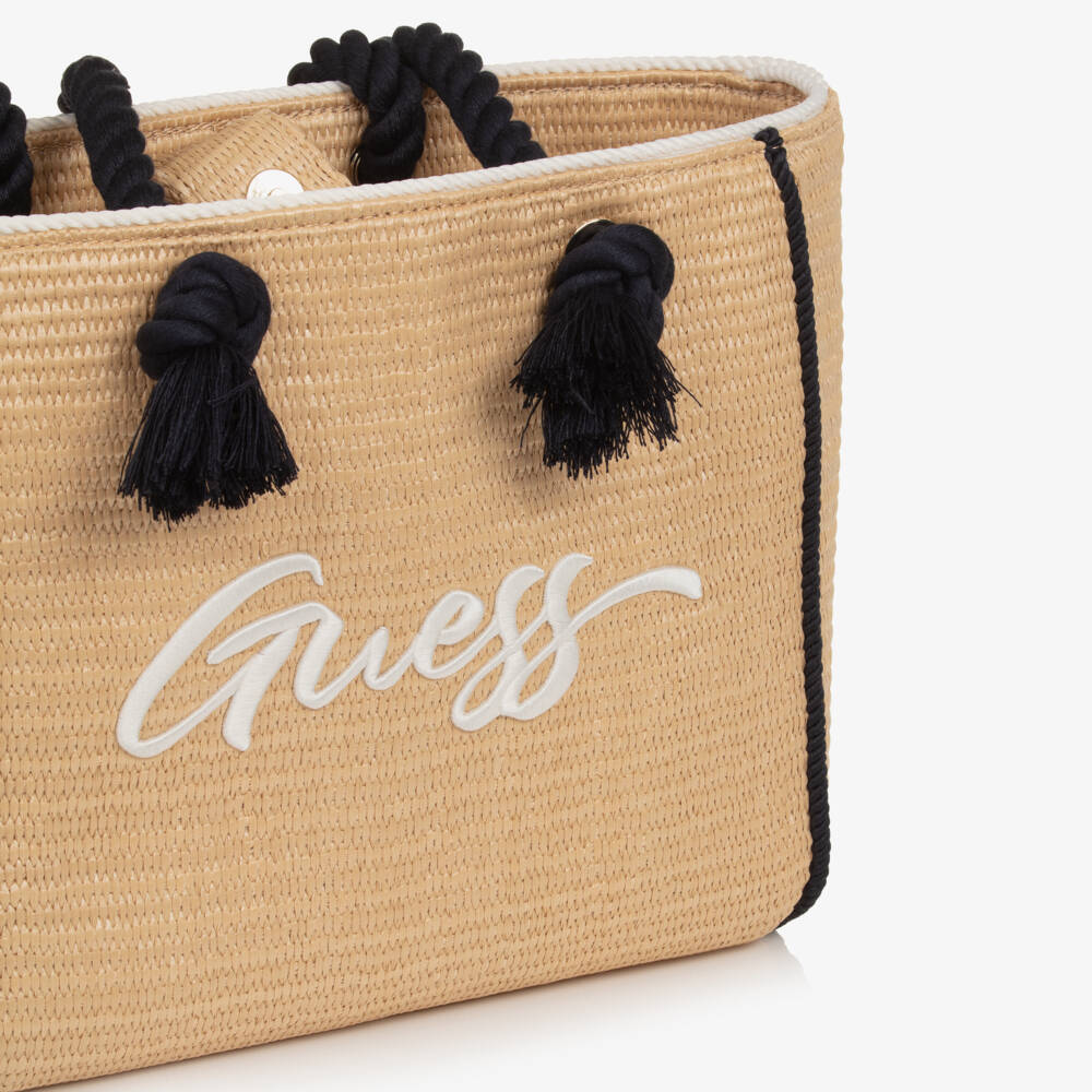Guess-Girls Beige Straw Tote with Rope Handles (36cm) | Childrensalon