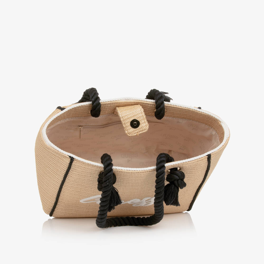 Guess-Girls Beige Straw Tote with Rope Handles (36cm) | Childrensalon
