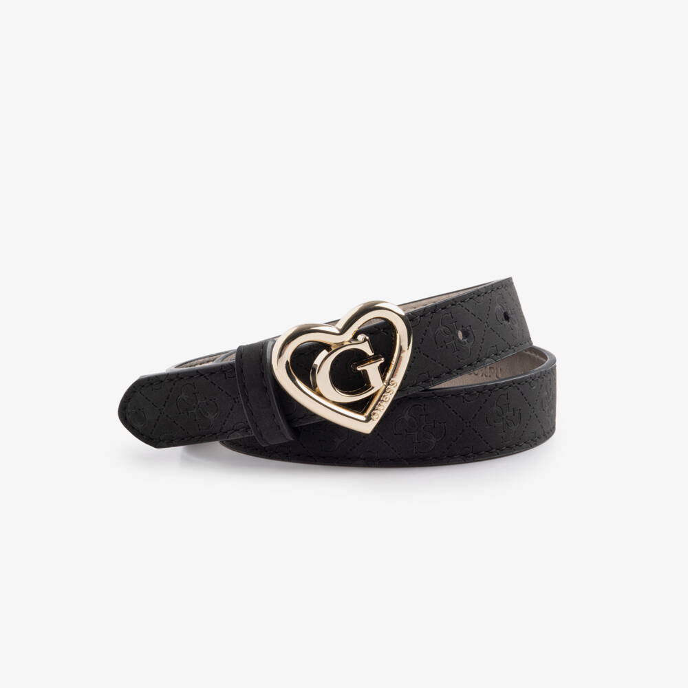 Guess-Girls Black 4g Faux Leather Belt | Childrensalon