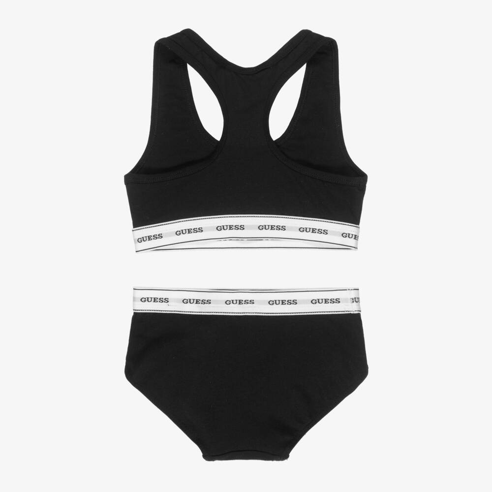 Guess-Girls Black Cotton Bra Top Knickers Set | Childrensalon
