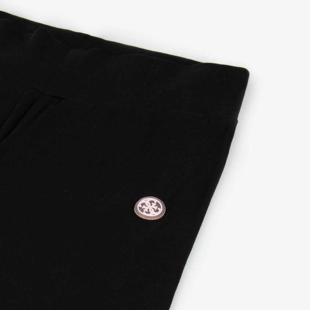 Guess-Girls Black Cotton Leggings with 4g Logo | Childrensalon