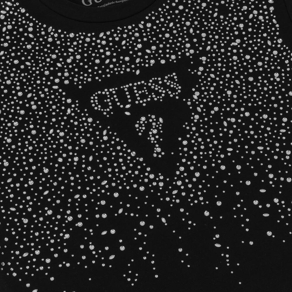 Guess-Girls Black Cotton & Rhinestone Logo T-Shirt | Childrensalon