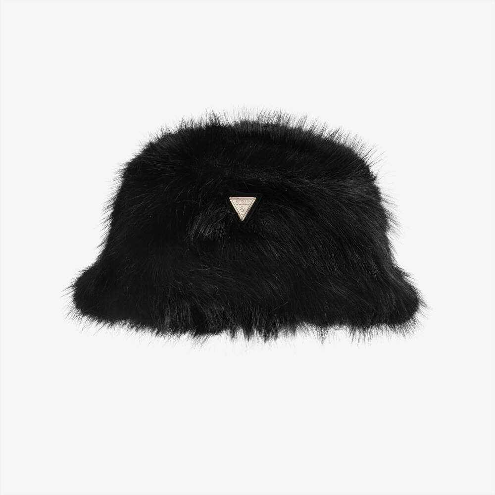 Guess-Girls Black Faux Fur Bucket Hat | Childrensalon