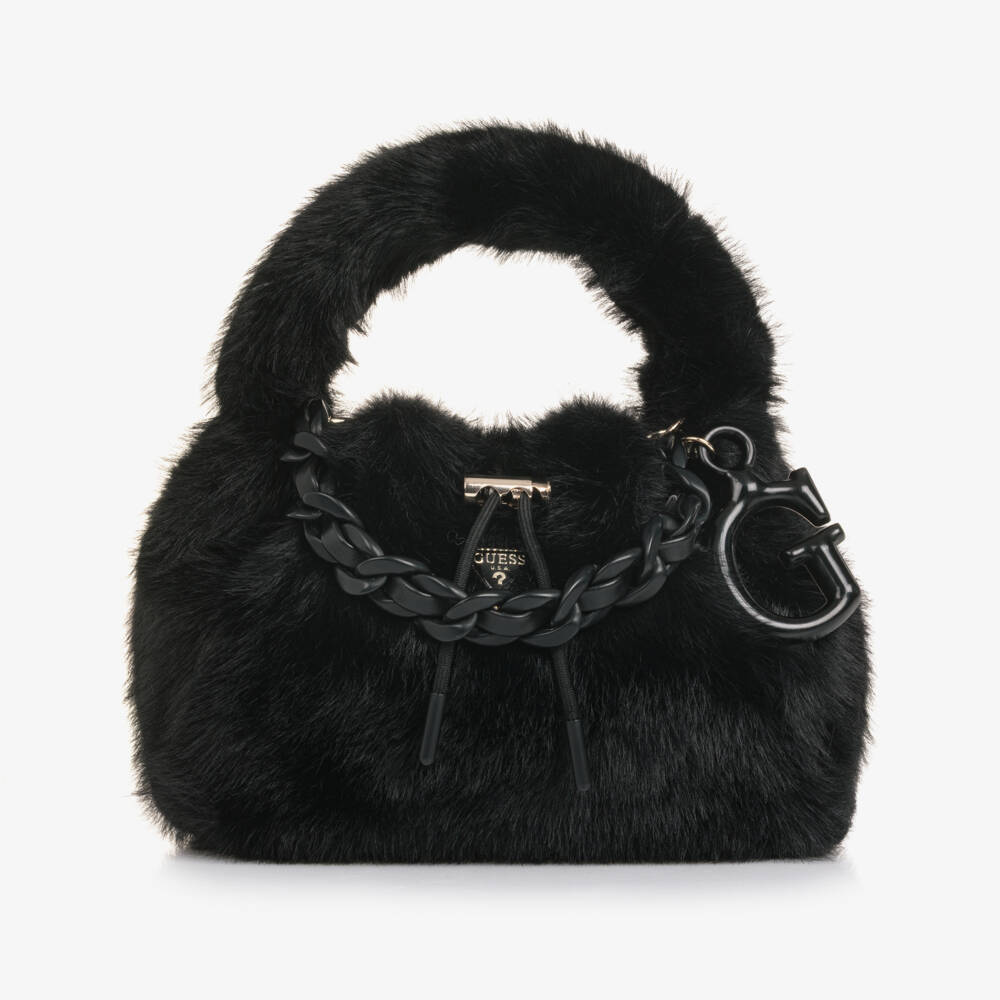 Guess-Girls Black Faux Fur Handbag (28cm) | Childrensalon