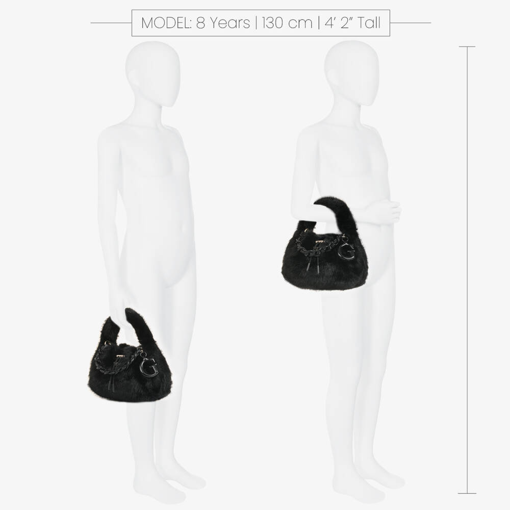Guess-Girls Black Faux Fur Handbag (28cm) | Childrensalon