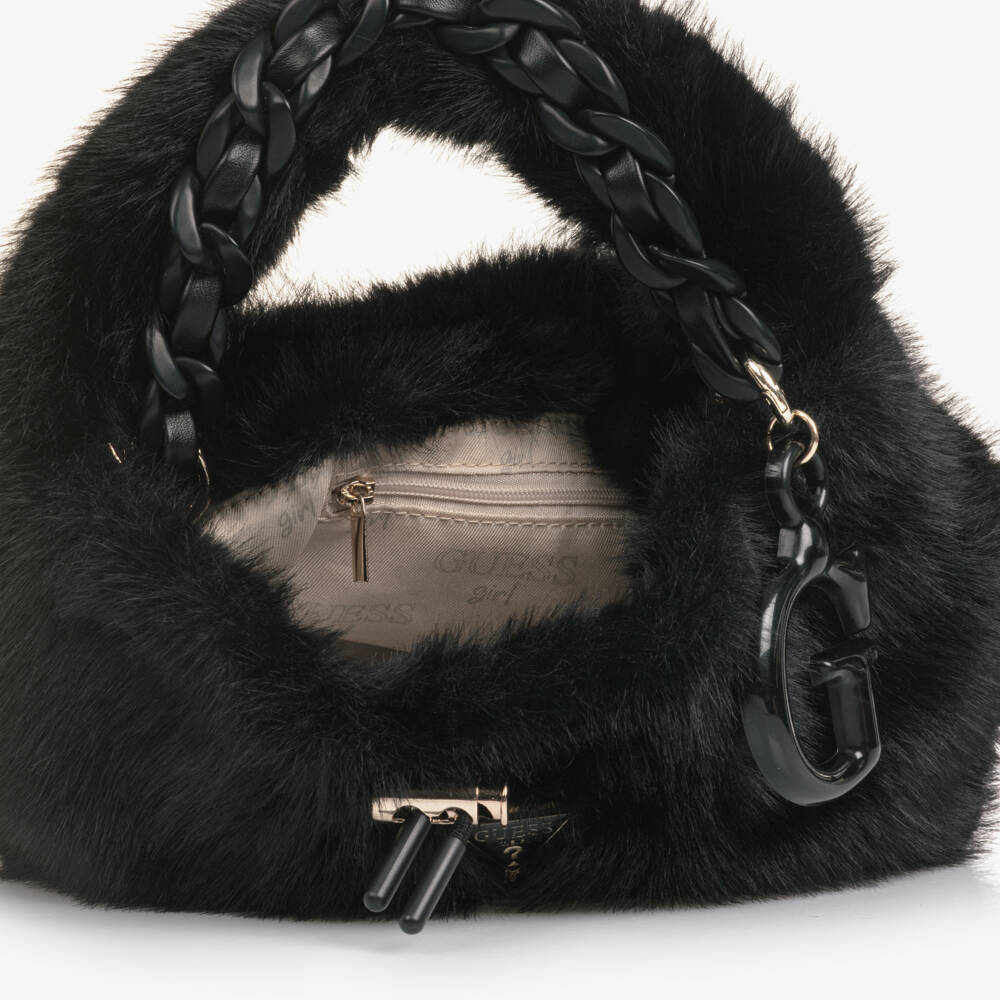 Guess-Girls Black Faux Fur Handbag (28cm) | Childrensalon