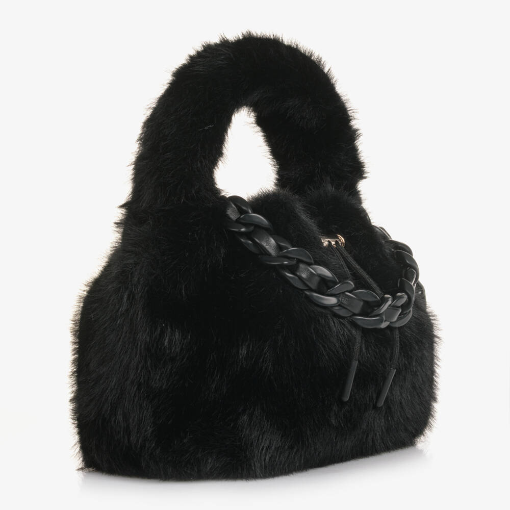 Guess-Girls Black Faux Fur Handbag (28cm) | Childrensalon