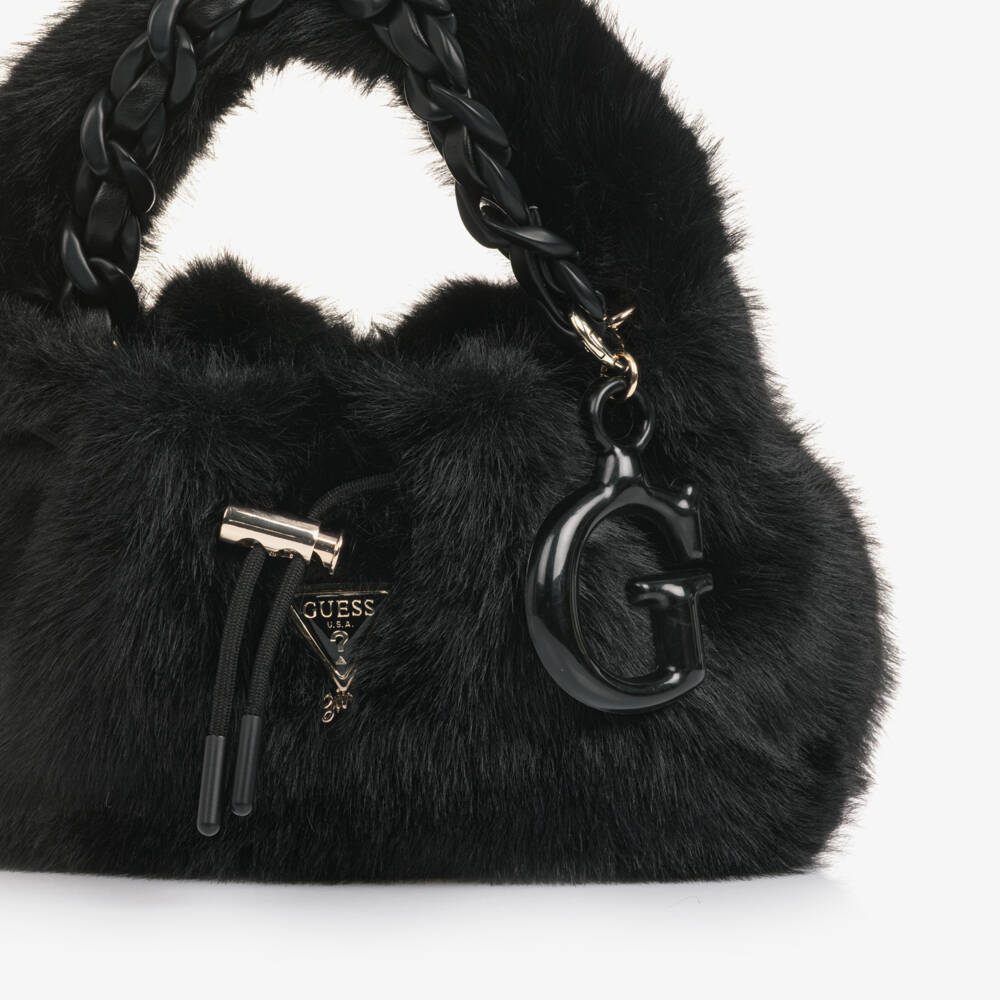 Guess-Girls Black Faux Fur Handbag (28cm) | Childrensalon