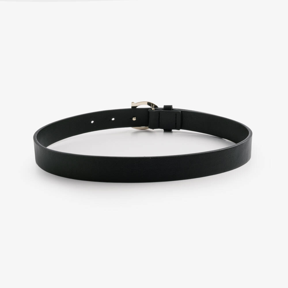 Guess-Girls Black Faux Leather Belt with Diamanté Monogram Buckle | Childrensalon