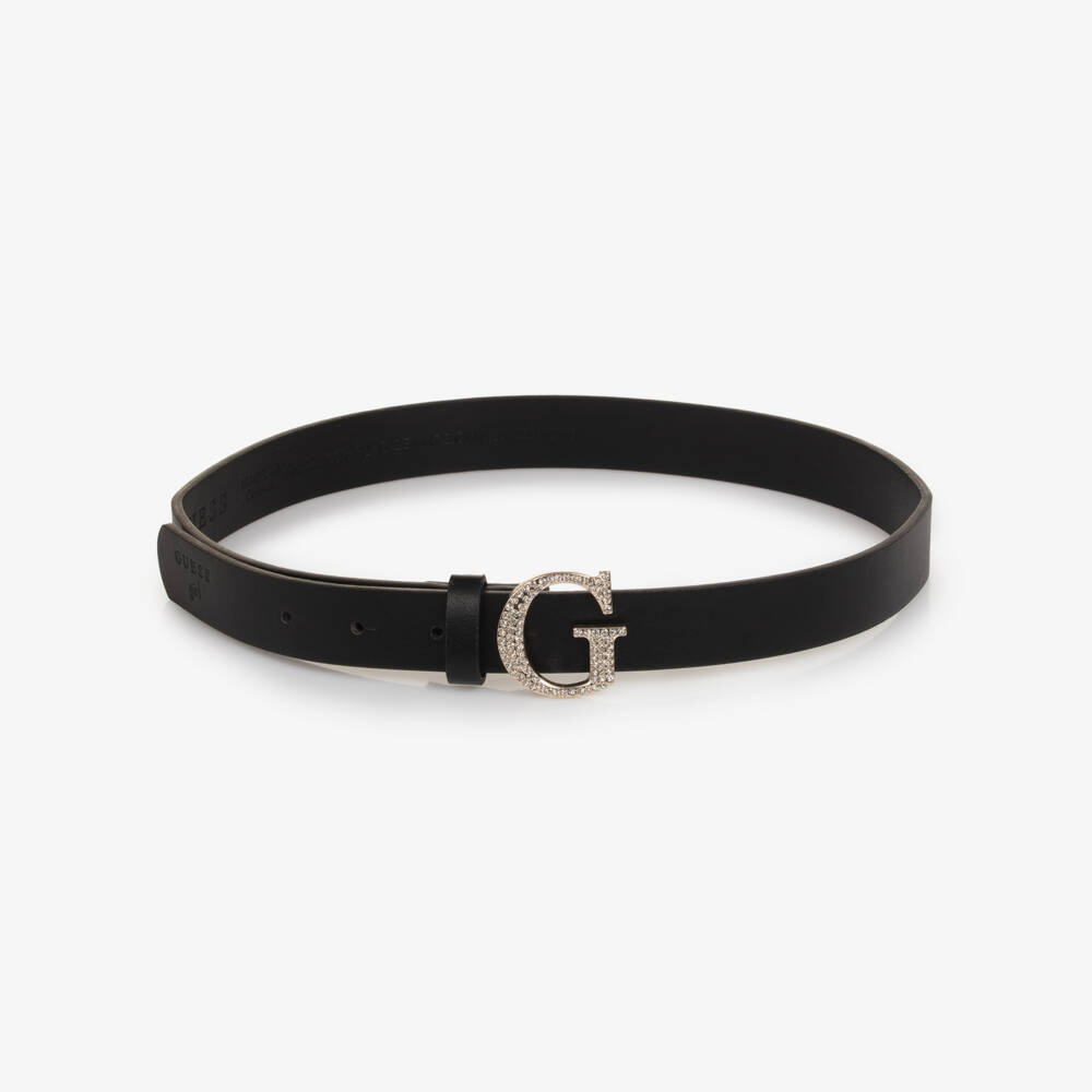 Guess-حزام جلد صناعي بإبزيم مرصع لون أسود للبنات | Childrensalon