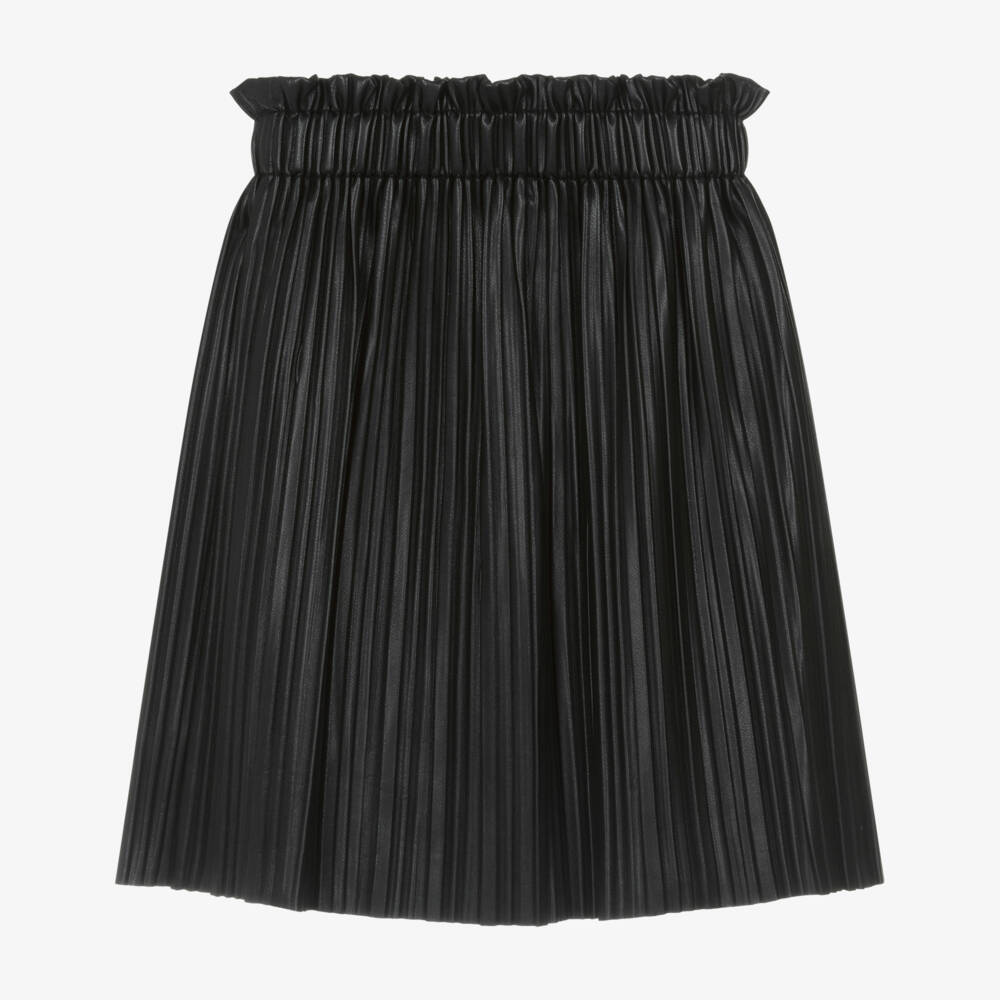 Guess-Girls Black Faux Leather Pleated Skirt | Childrensalon