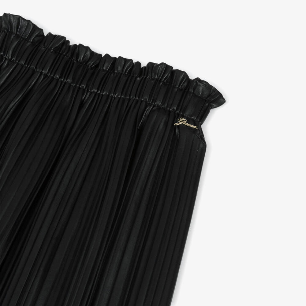 Guess-Girls Black Faux Leather Pleated Skirt | Childrensalon