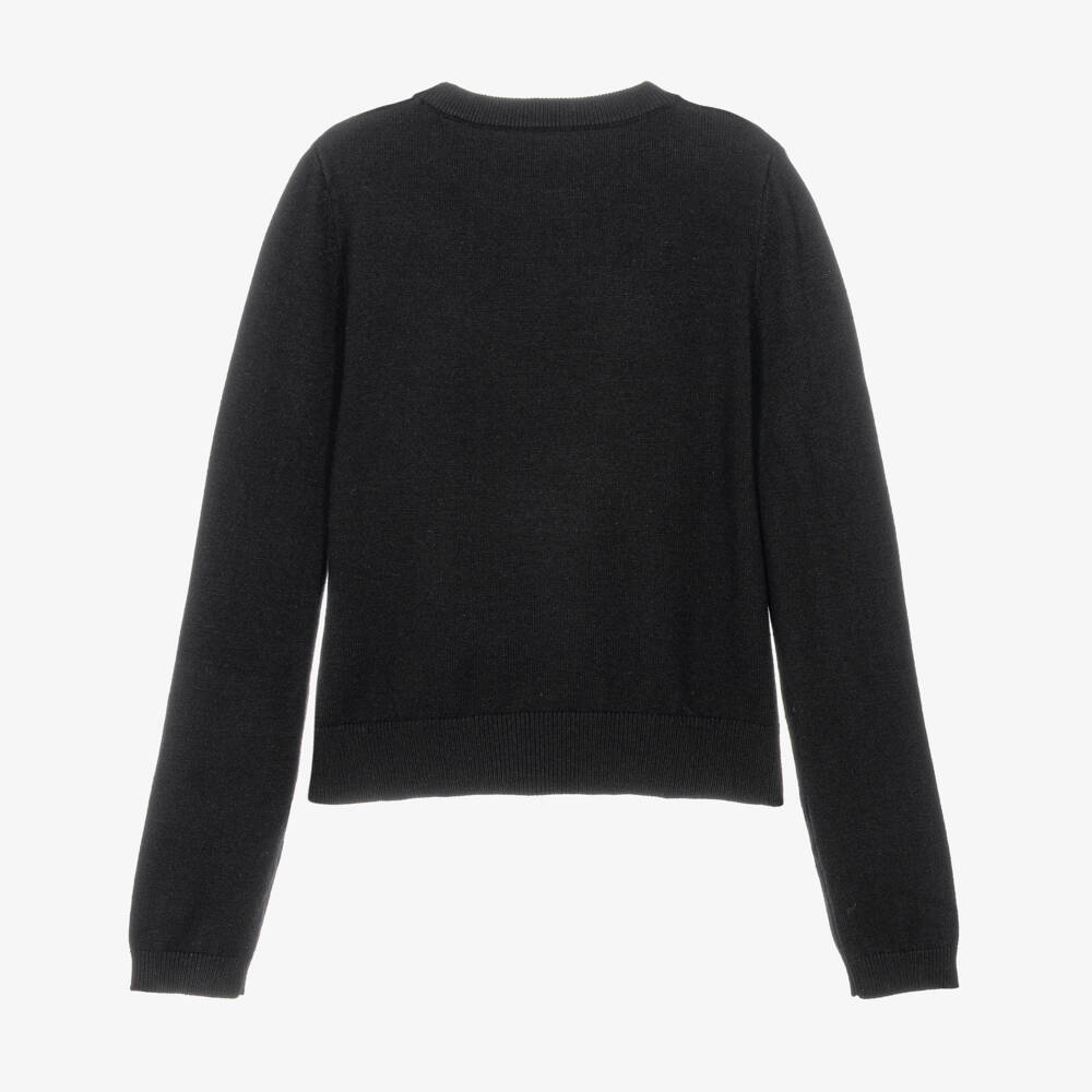 Guess-Girls Black Fine Knit Sweater with Diamanté Logos | Childrensalon