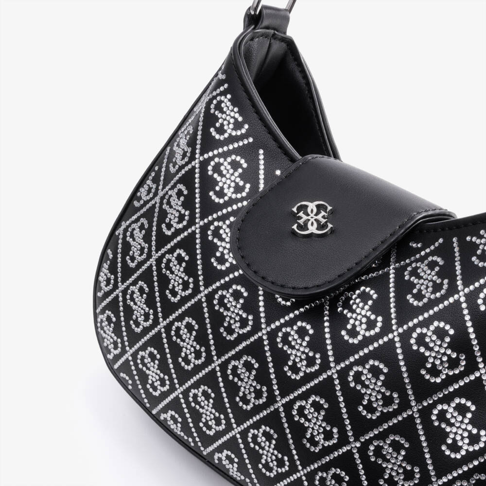 Guess-Girls Black Handbag with Sparkly 4G logo (20cm) | Childrensalon