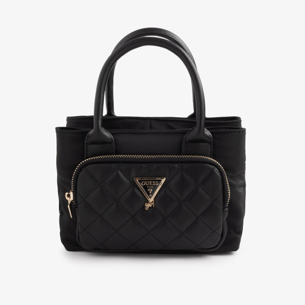 Guess-Girls Black Handbag with Triangle Logo Details (21cm) | Childrensalon