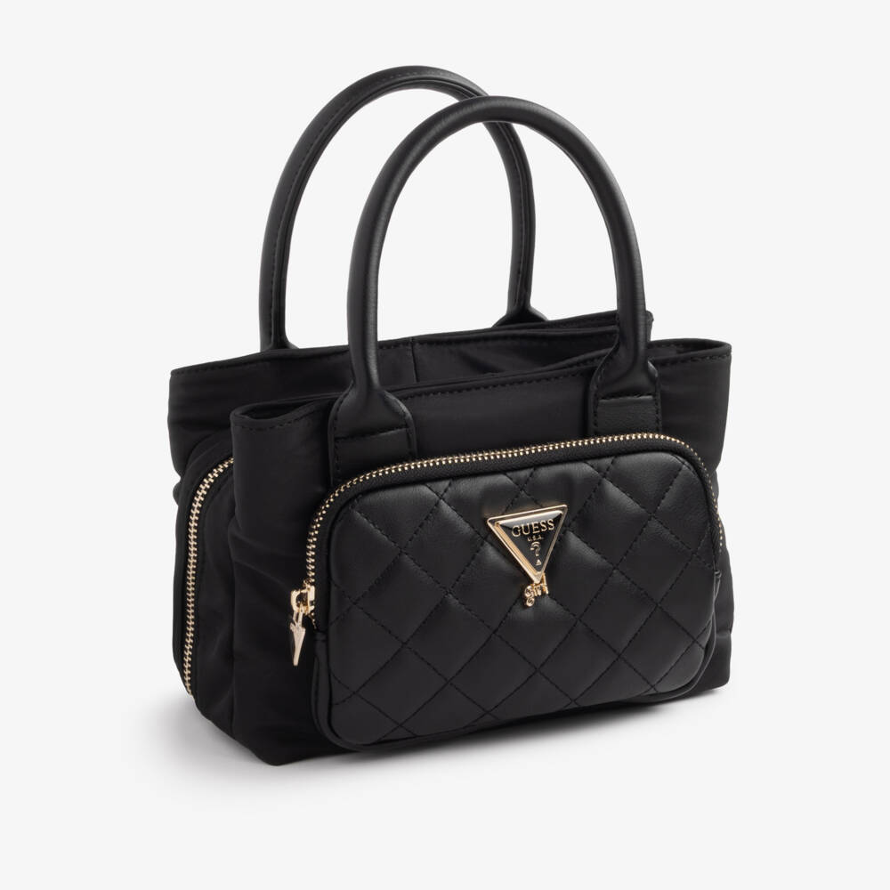 Guess-Girls Black Handbag with Triangle Logo Details (21cm) | Childrensalon