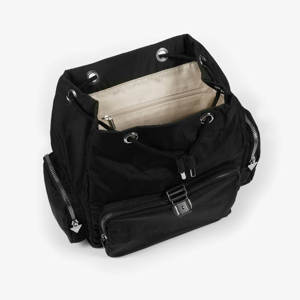 Guess-Girls Black Logo Backpack (30cm) | Childrensalon