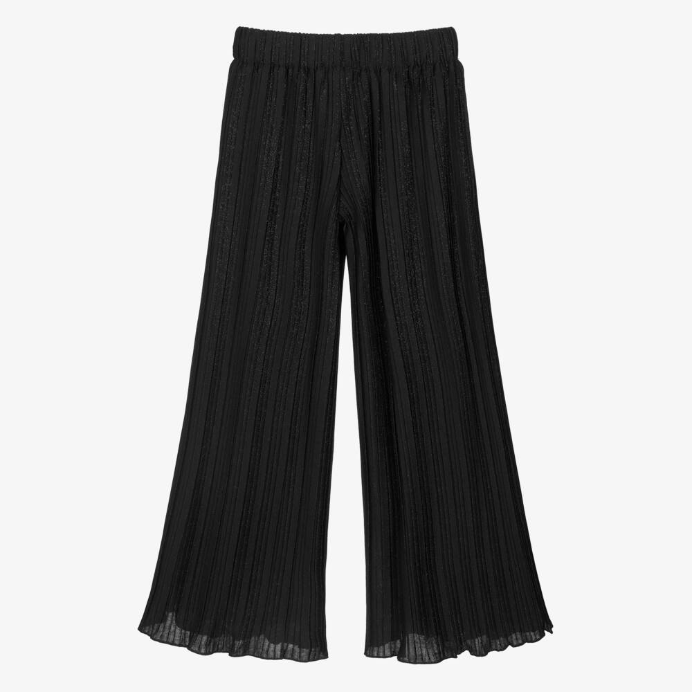 Guess-Girls Black Lurex Pleated Wide-Leg Trousers | Childrensalon