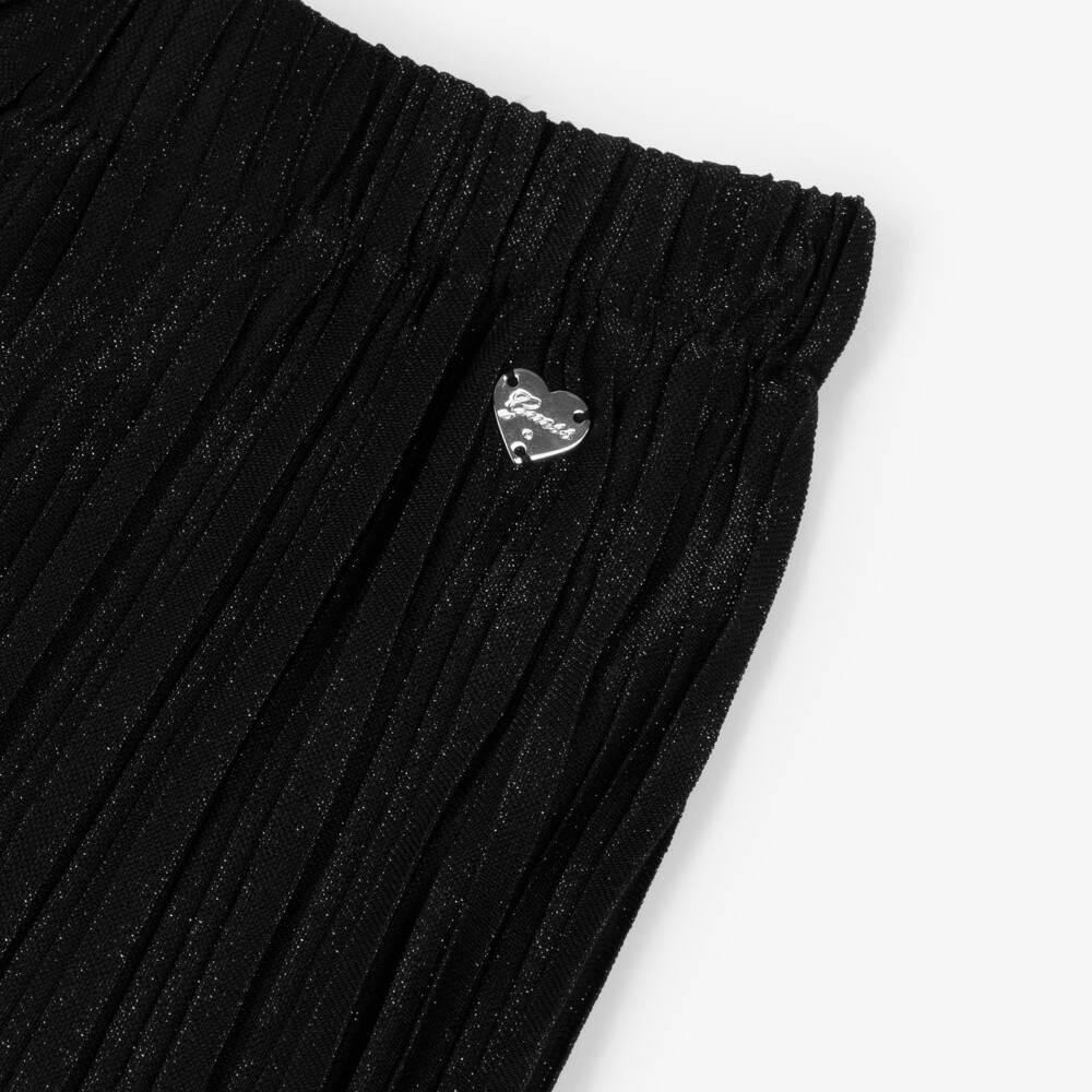 Guess-Girls Black Lurex Pleated Wide-Leg Trousers | Childrensalon