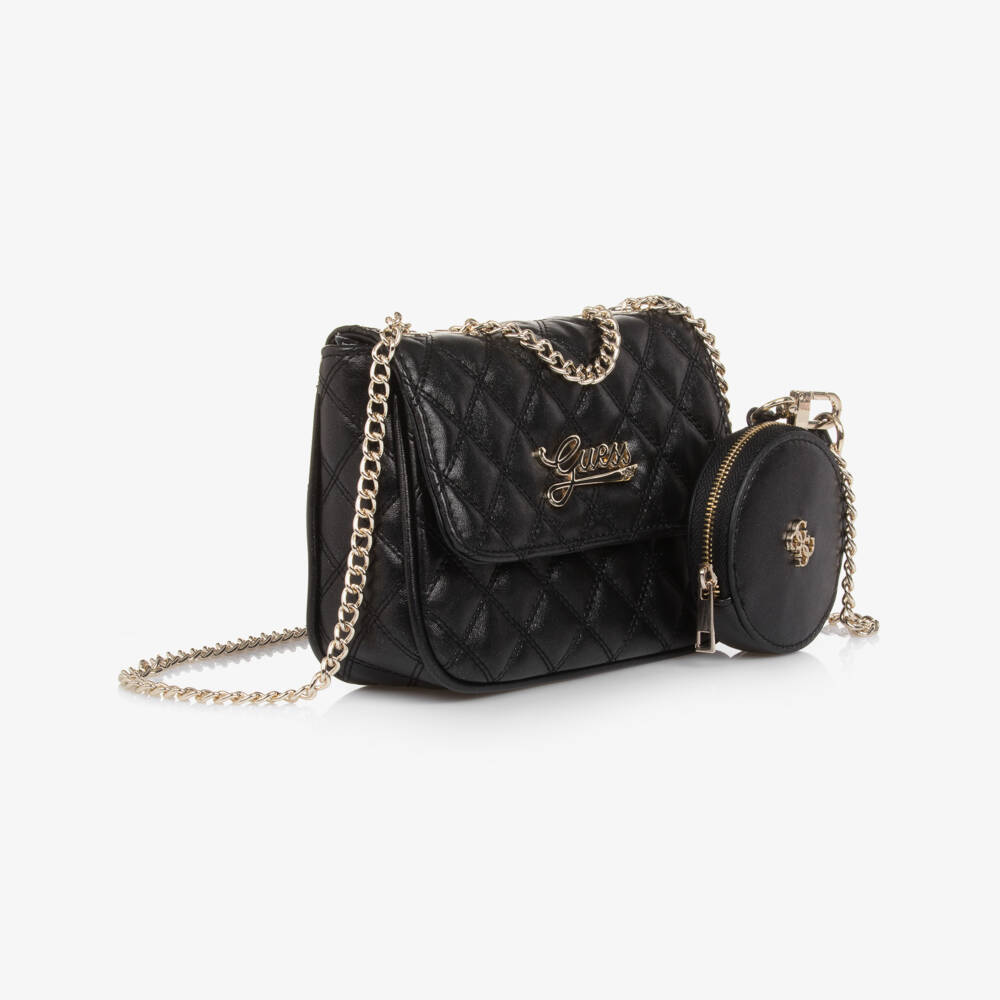 Guess-حقيبة كتف جلد صناعي مبطن لون أسود للبنات (20 سم) | Childrensalon