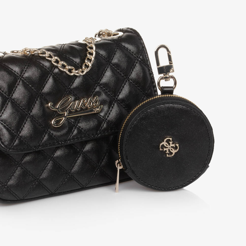 Guess-حقيبة كتف جلد صناعي مبطن لون أسود للبنات (20 سم) | Childrensalon