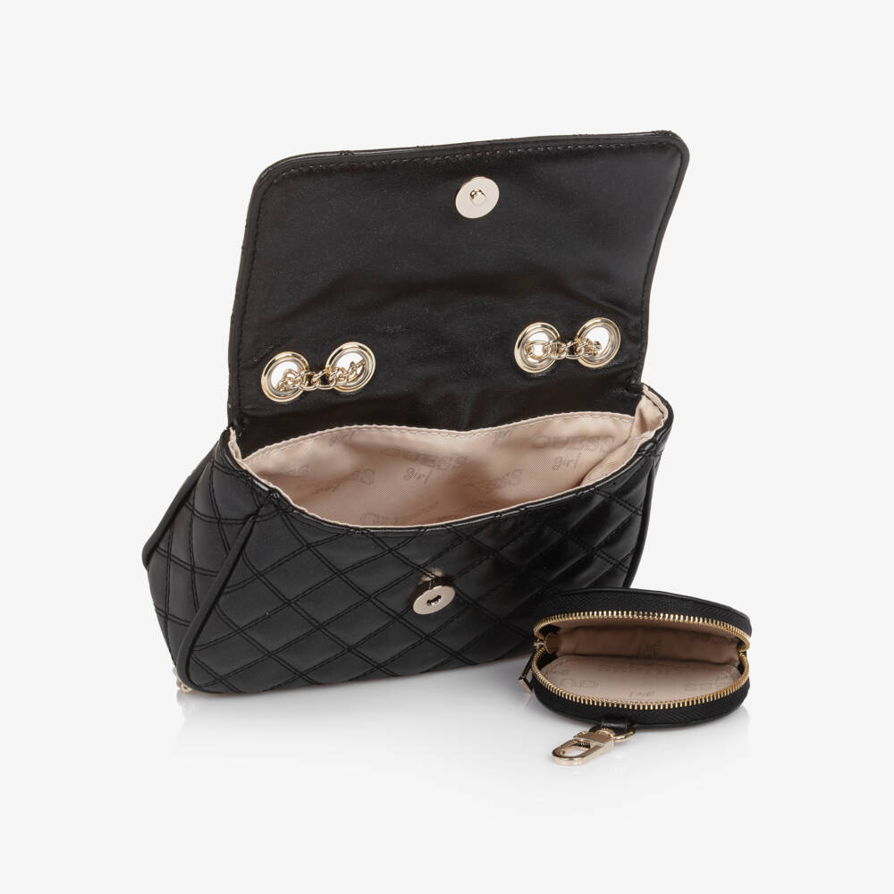 Guess-حقيبة كتف جلد صناعي مبطن لون أسود للبنات (20 سم) | Childrensalon