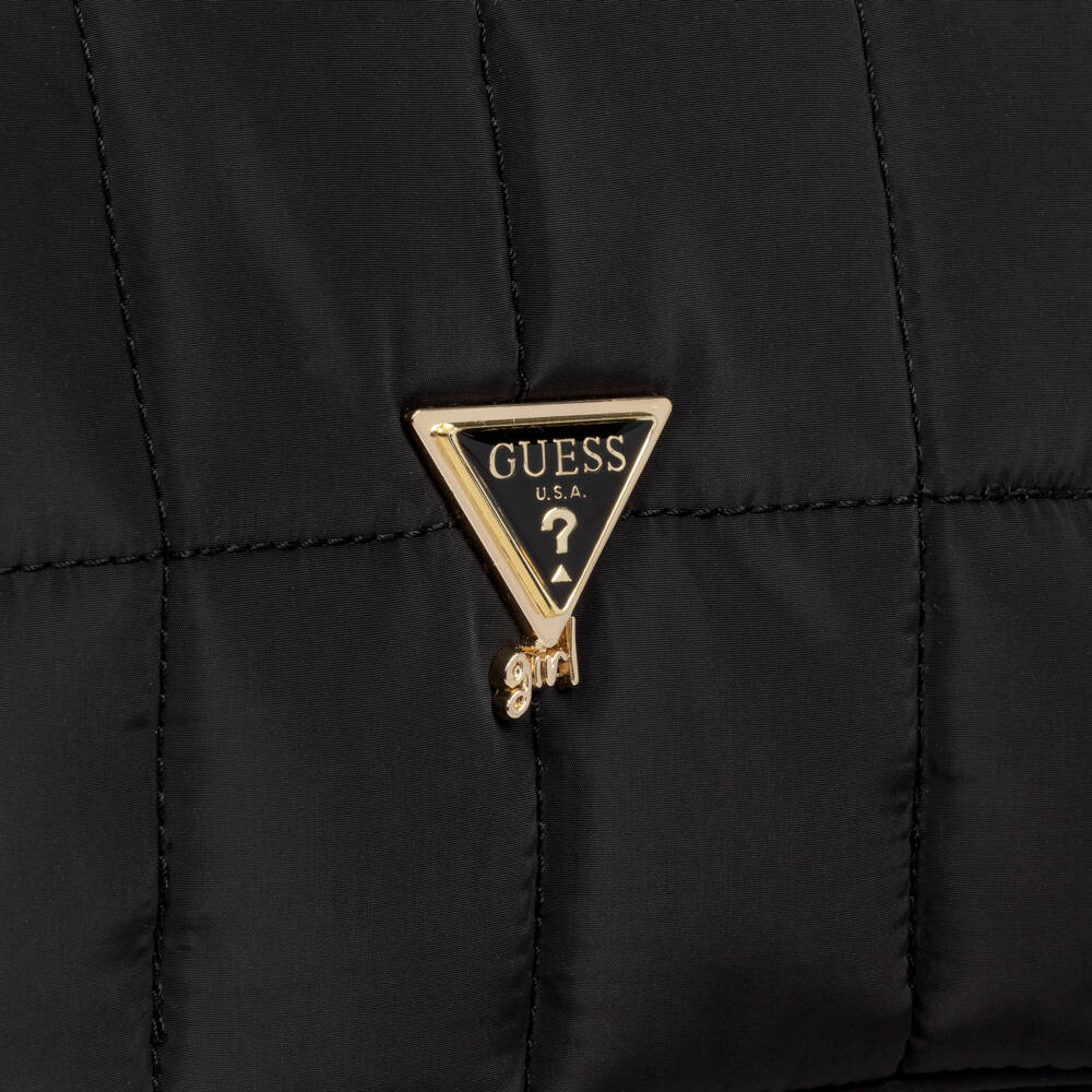 Guess-Сумка на плечо чёрная стёганая с треугольником для девочек (25см) | Childrensalon