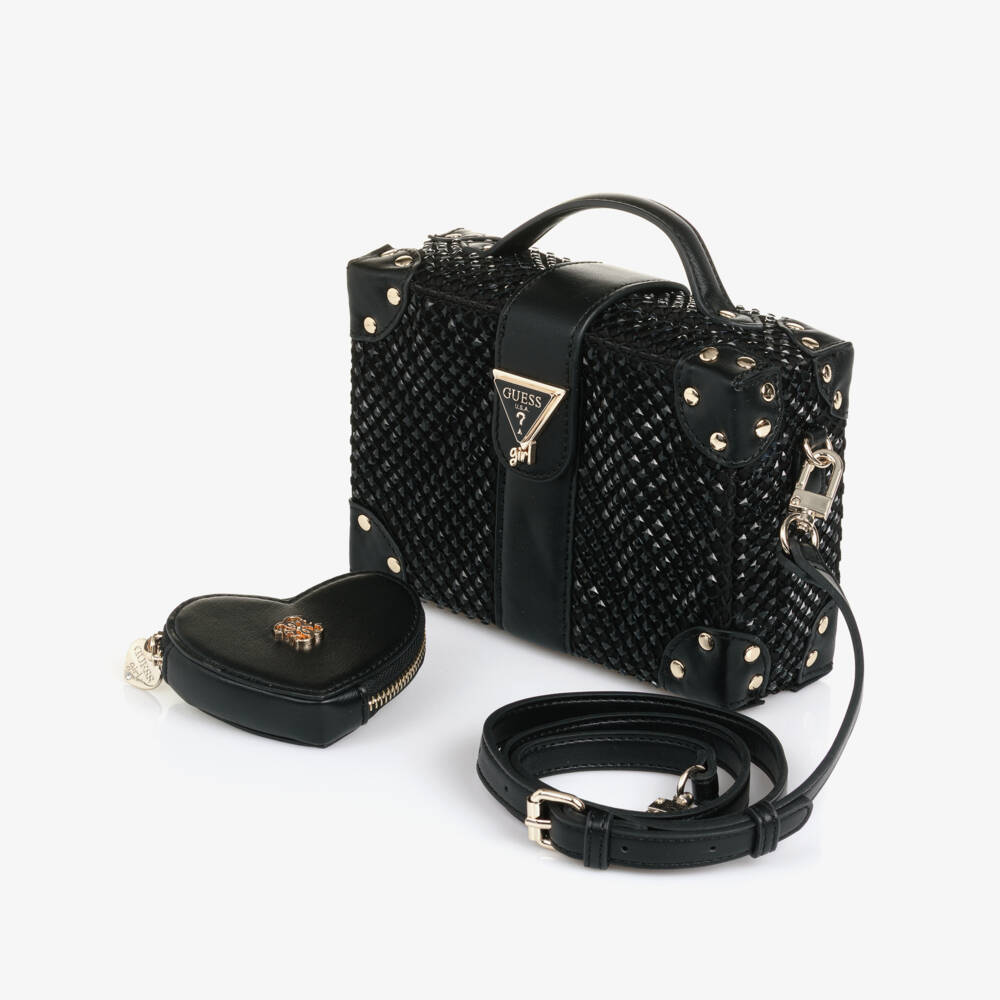 Guess-Girls Black Rhinestone Case Handbag (19cm) | Childrensalon