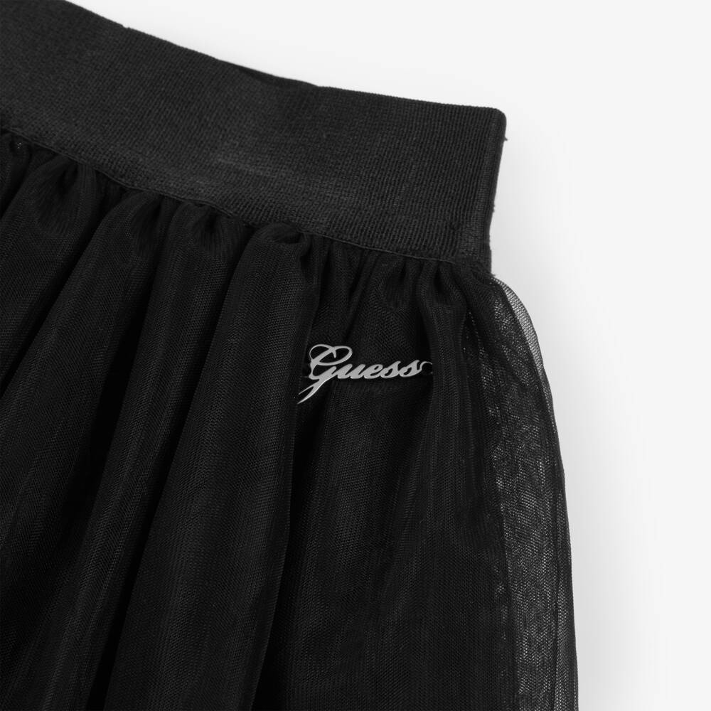 Guess-تنورة تول بشعار فضي لون أسود للبنات | Childrensalon